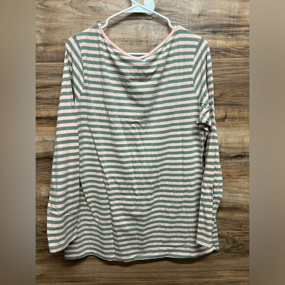 Matilda Jane NWT Off the Grid Tee Women's xl Long Sleeve Pink Green Stripe Top - Picture 5 of 7